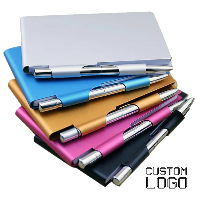 Bloc-notes en aluminium personnalisé, aspect métallique, mini cahiers avec stylo, fournitures d'affaires, peut être transporté autour de 220613