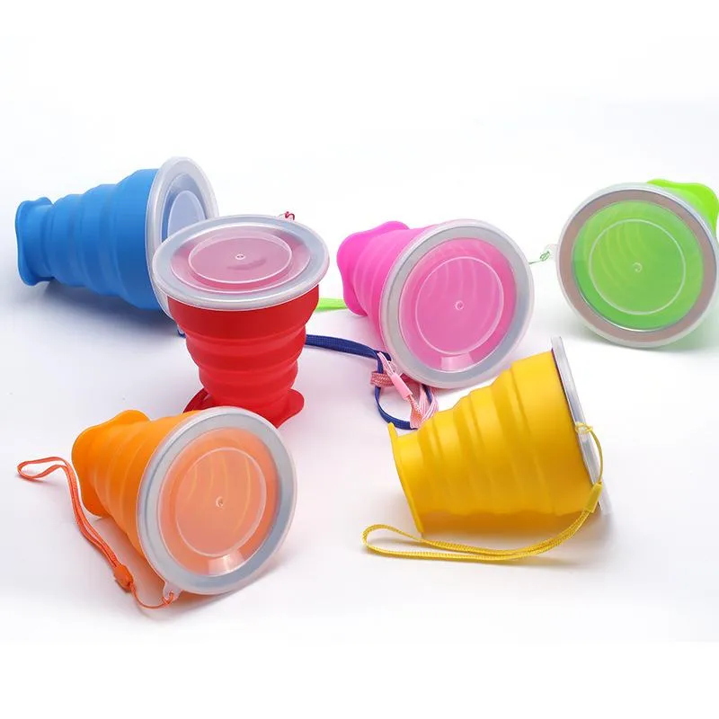 UPS 200ml Bicchieri portatili in silicone Retrattile Tazza pieghevole con coperchio Bicchieri pieghevoli telescopici Bicchieri per acqua da viaggio all'aperto