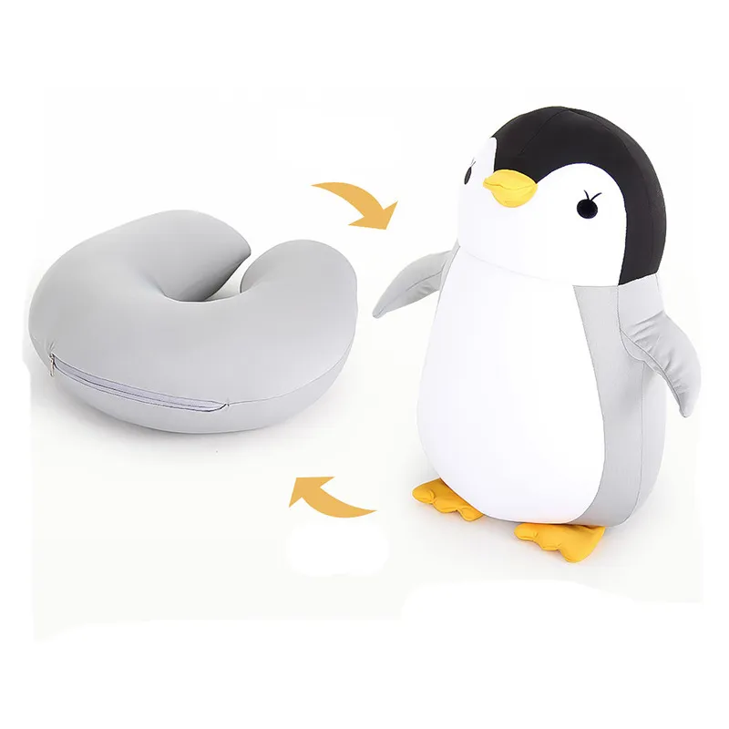 ペンギンU字型飛行機クッションかわいい変形旅行枕ネックサポート睡眠枕首弓ピロートラベル