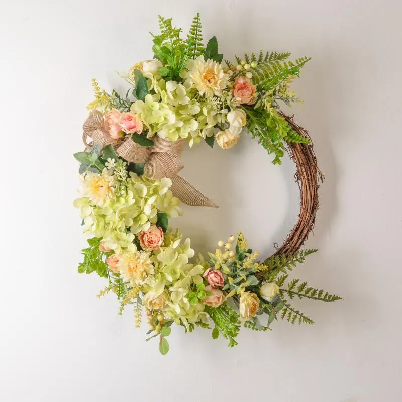 Decorative Flowers & Wreaths Cilected Artificial Green Plant Chrysanthemum Rose Wreath For Door Decor Flower Front Hanging WreathDecorative