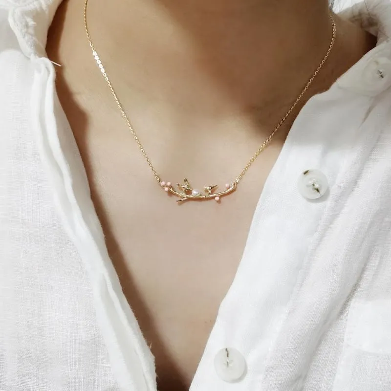 Kedjor stil fågel gren halsband kvinna 925 sterling silver nacklace smycken clavicle kedja hänge charms gåva för kvinnor i kvinnor