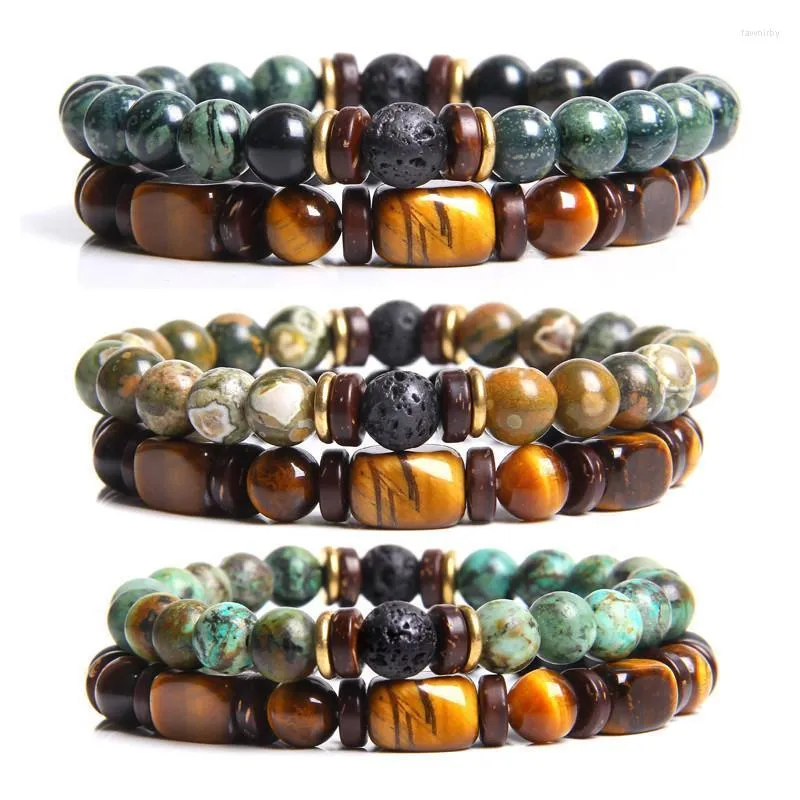 Beaded Strands Fashion Natural Stone Bracelet Set Tiger Eye Emperor Sandalwood Men Polished Bead Lady Fawn22