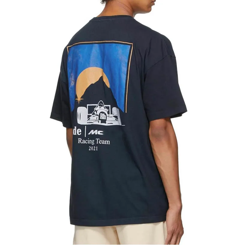 22SS Racing Team Classic T-shirts pour hommes Setting Sun Print Vintage Tee Skateboard Hommes T-shirt Printemps Été Femmes Manches courtes Streetwear T-shirt en coton