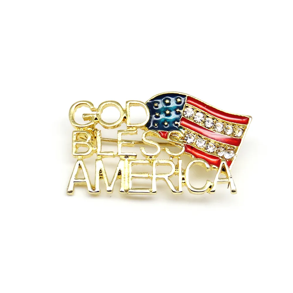 10 Stks/partij Fashion Design Amerikaanse Vlag GOD BLESS AMERIKA Broche Crystal Rhinestone Hoed 4th of July USA Patriottische Pins voor Gift/Decoratie