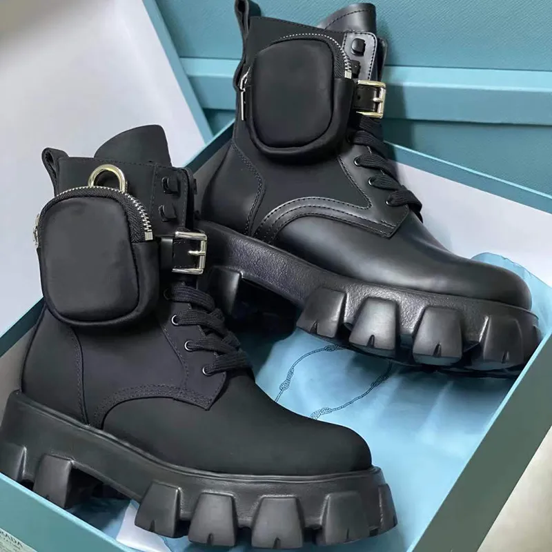 lyxiga designer rois stövlar Dam Monolith boots Australien Äkta läder Nylon med avtagbar påse Black Lady Outdoor Booties Skor med Box NO43