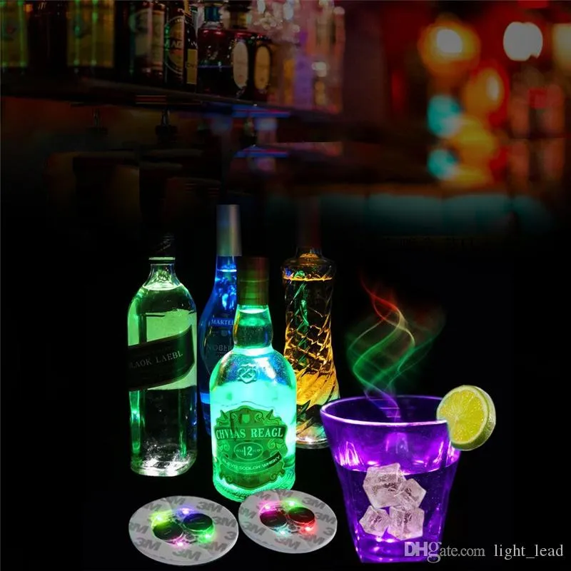 6cm LED Bottle Stickers Coasters Light 4LEDs 3Sticker Flashing led lights For Holiday Party Bar Home Party Use