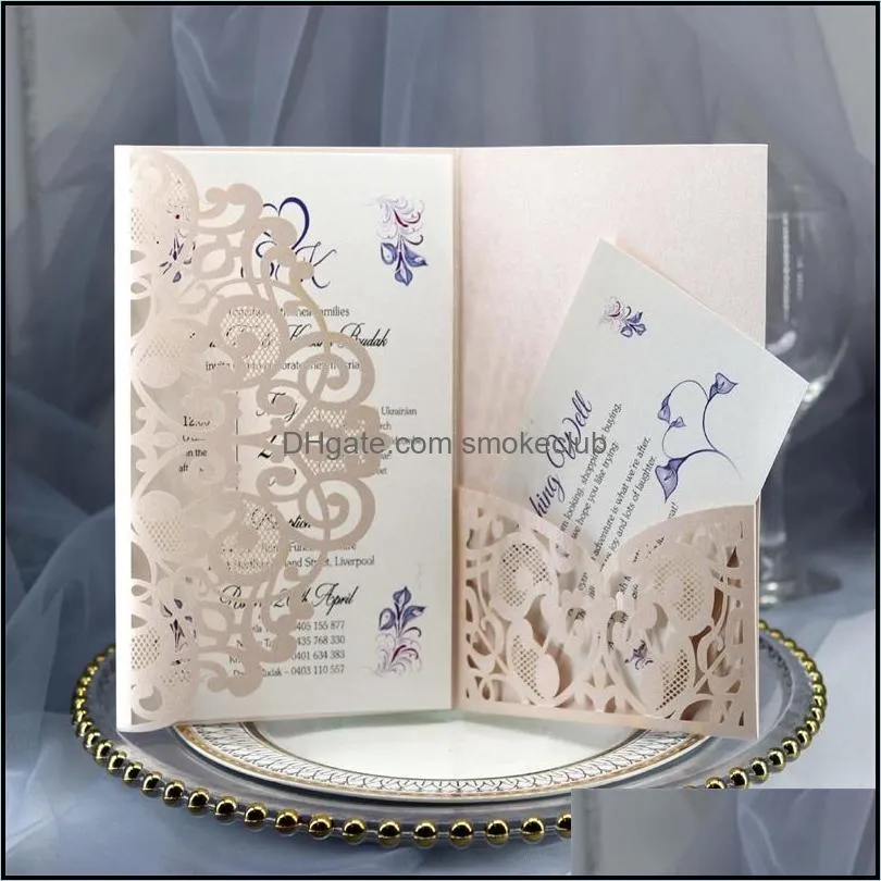 Wedding Invitation Cards Kits Spring Flower Laser Cut Pocket Bridal Invitation Card For Engagement Graduate Birthday Party 10 p2