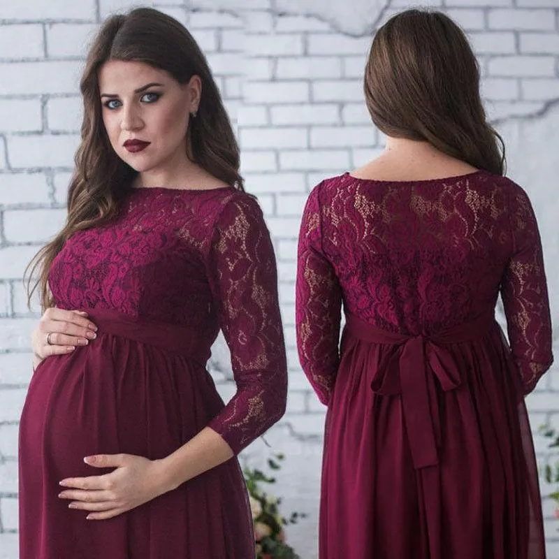 Casual Dresses Maternity Women Dress Pleated Maxi Pregnancy Baby Shower Wedding Gown