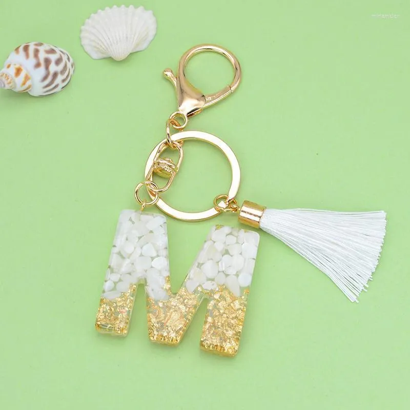 Keychains Style White Tassel Gold Foil Letter Keychain for Women Arylic Key Chain Keyrings Girls Holder Bag Pendent Ornamant Gift Miri22