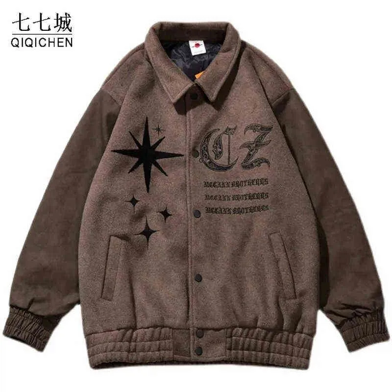 Retro Varsity Jackets Men Baseball Letter Star Hafdery Street Bomber Jackets Harajuku College Overize Pu Casual Coat Unisex T220816