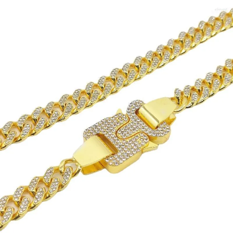 Kettingen 13 mm Rhinestone Iced Out Miami Cuban Link Chain ketting voor mannen Bracelet Set Women Hip Hop Jewelry on the Neck Gift Elle22