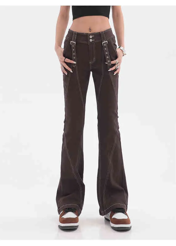 Jean évasé femme marron pantalon en Denim ample bas droit taille haute Streetwear Vintage mode Vintage Harajuku pantalon Jean Femm L220726