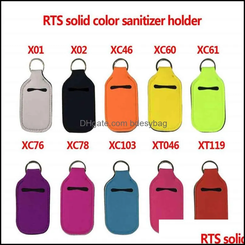 10pcs/lot neoprene keyring 30ml sanitizer keychain bags key rings hand soap bottle holder