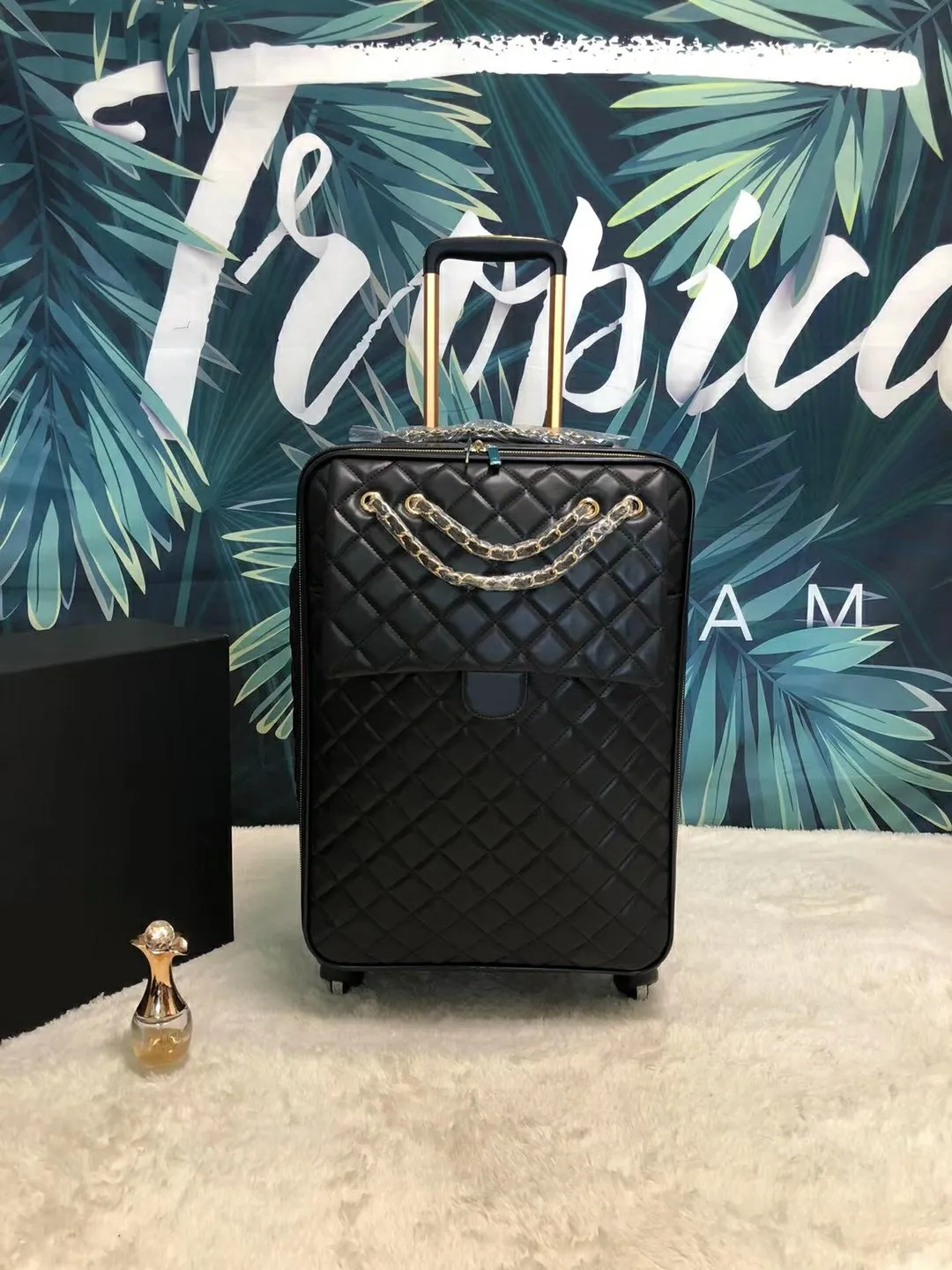 Luxury Leather Rolling Duffel Bag Womens Travel Suitcase