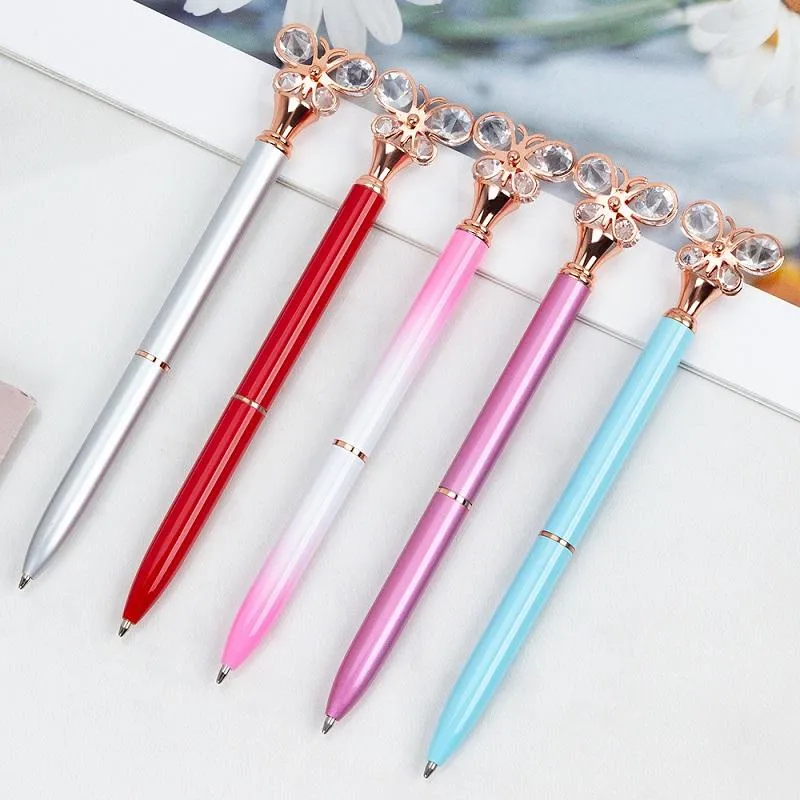 Diamond Butterfly Ballpoint Pen Bullet Type 1.0 Fashion Pens Office Stationery Creative Advertising 