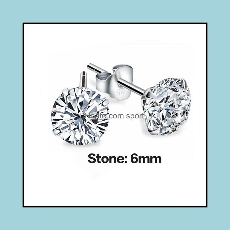 YHAMNI Original 925 Sterling Silver Earrings For Women/Men Small 3mm/4mm/5mm/6mm/7mm/8mm Zircon Stud Earrings Girl child aretes E309