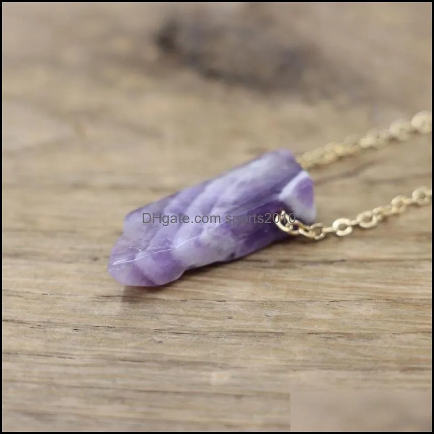 gold chains raw stone silce slab pendants healing crystal reiki natural smoky rose quartz citrines gems necklace jewelr sports2010