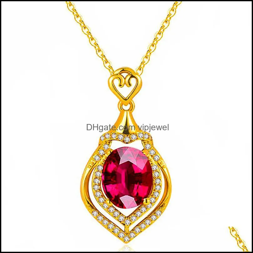 Pendant Necklaces 18K Gold Luxury Water Drop Pear Shaped Ruby Gemstone Necklace For Women Sier Wedding Jewelry Vipjewel Deli Vipjewel Dhyqp
