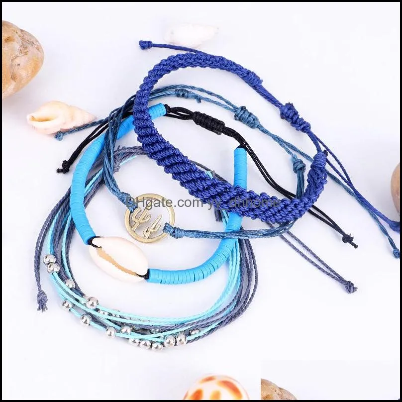 bohemian anklet shell cactus rice bead bracelet bangle for women men jewelry adjustable handmade braided rope bracelets free dhl