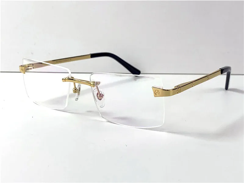 Nouvelle vente lunettes 0167 sans cadre 18k cadres plaqué or ultra-léger carré sans monture lunettes optiques hommes affaires style lunettes