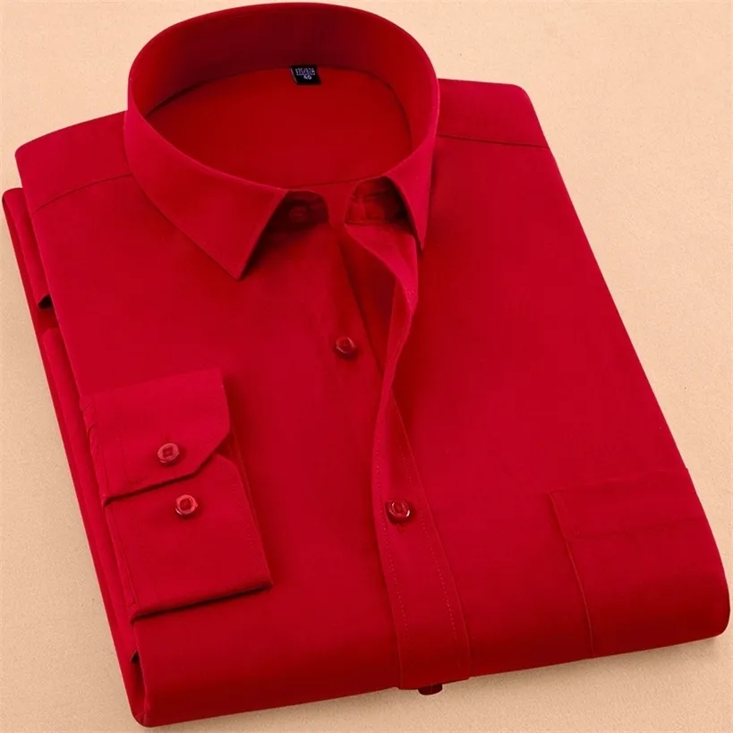 Automne hommes robe chemise à manches longues décontracté couleur Pure affaires rouge col montant mâle vêtements Camisa Masculina Social 220323