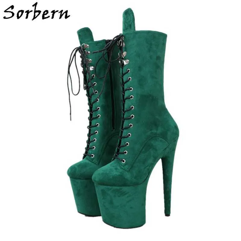 Sorbern 8 pouces mi-mollet bottes femmes talons décapants bottes de mollet large Pole Dance Vagan Faux daim bottes d'automne femmes chaussures à plate-forme