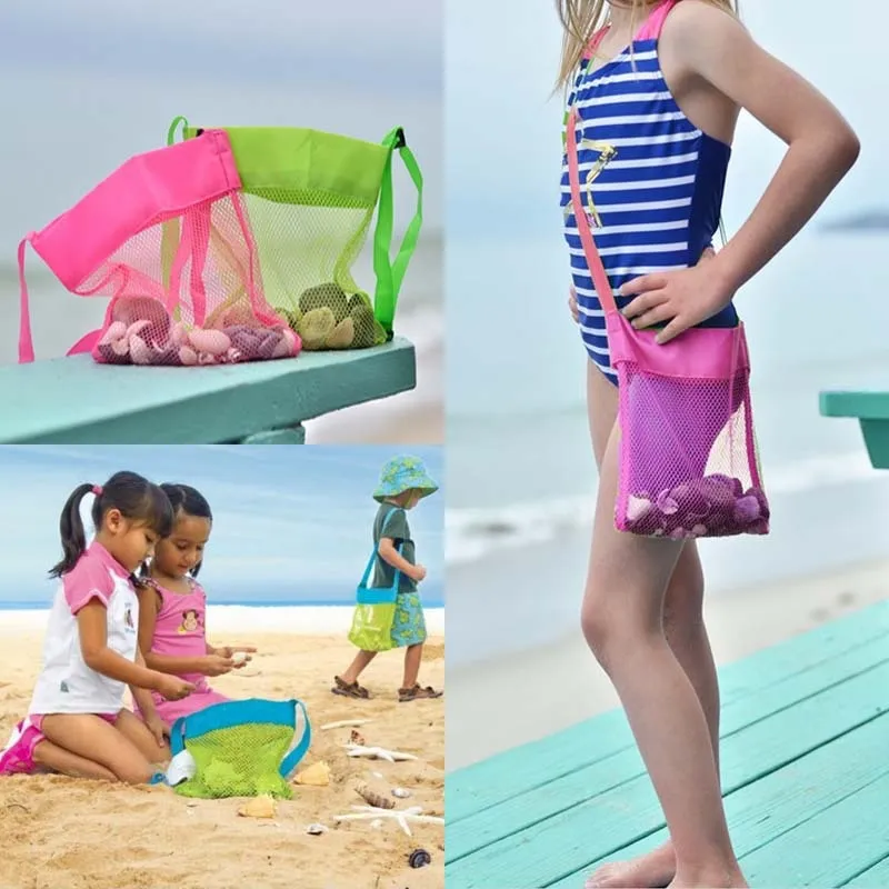 25x24 cm per bambini bambini portatili a gigante in maglia Sand da spiaggia i giocattoli ricevono sacchetti di stoccaggio sandbox di trasmissione a croce-bod-bog 8 colori dhl sn4577