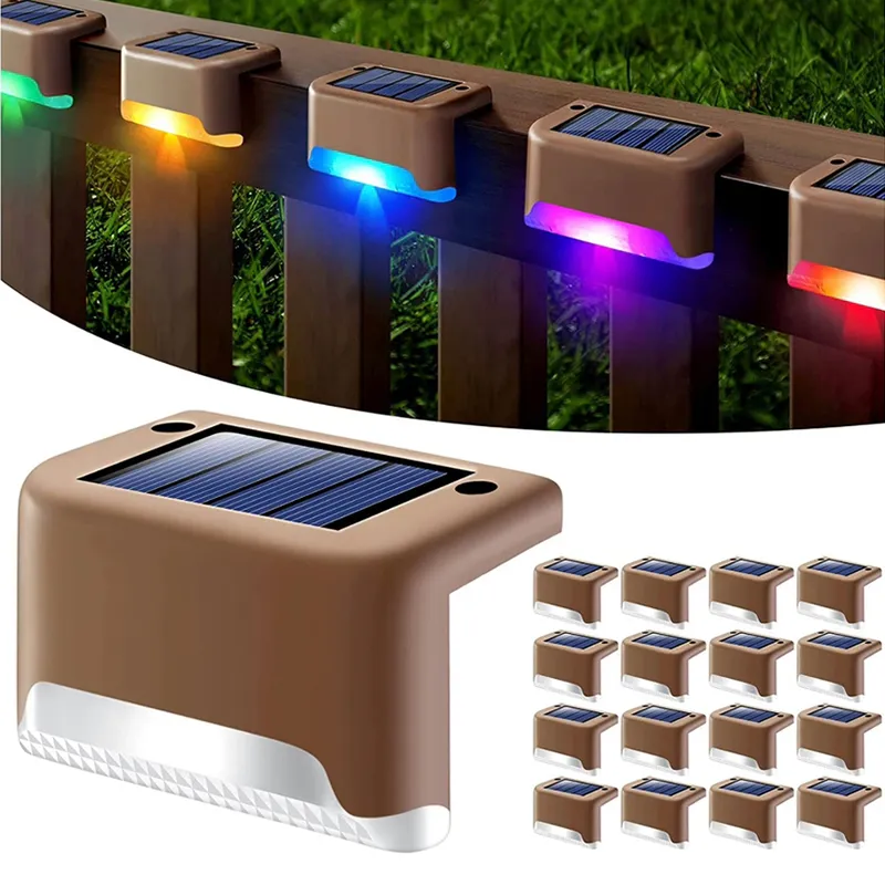 Luzes solares de escada de caminho LEDs solares IP65 impermeabilizada RGB ao ar livre jardim de jardim de jardim de parede de parede Lâmpada de lâmpada de escada de escada de escada