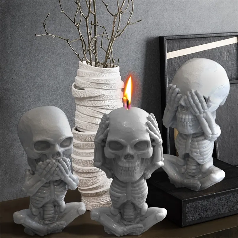 Lindo cráneo de silicona DIY velas aromáticas de Halloween suministros resina molde de jabón regalo de Navidad artesanía decoración del hogar 220629