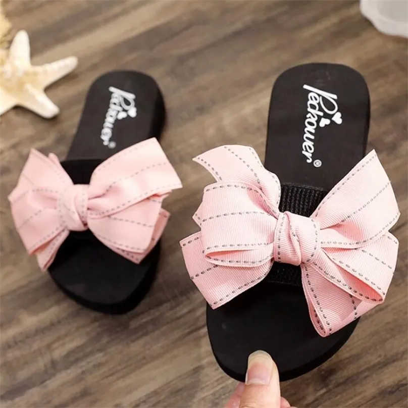 Girls Princess Slippers Kids Beach Fashion Bowknot Sandals Summer Summer Women Home Home Shoes Slippers S183 220426