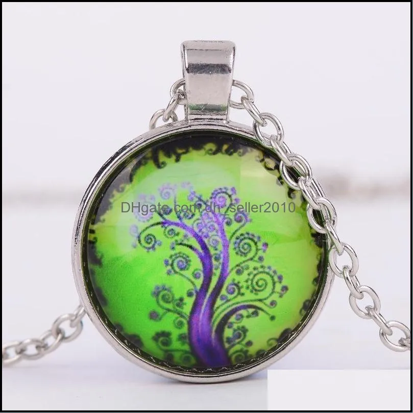 living tree of life necklaces beautifully alloy vintage glass cabochon bronze chain pendant necklace accessary nice women men jewelry