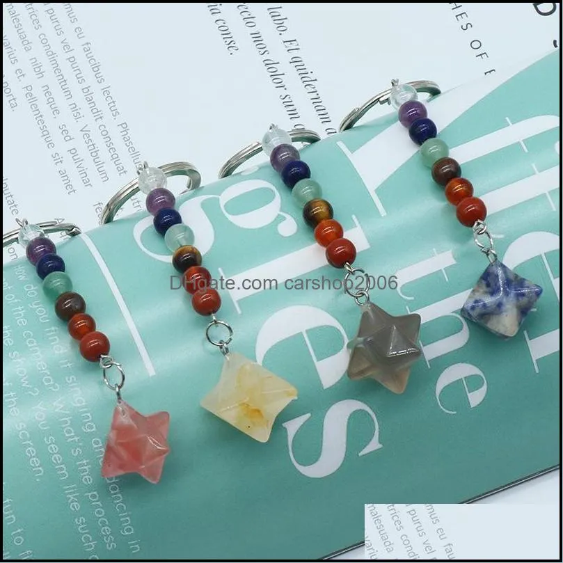 healing reiki chakra natural stone pendant keychain crystal chakras quartz key rings pink key chains jewelry accessories