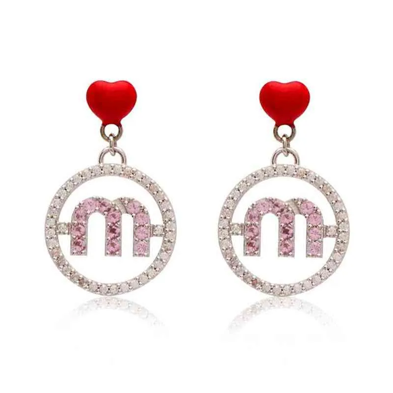 Luxury Jewelry Aesthetic Pink Crystal With Cherry Heart Aretes Korea Fashion Aros Ear Pendant Vintage Charm Lady Stud Earrings