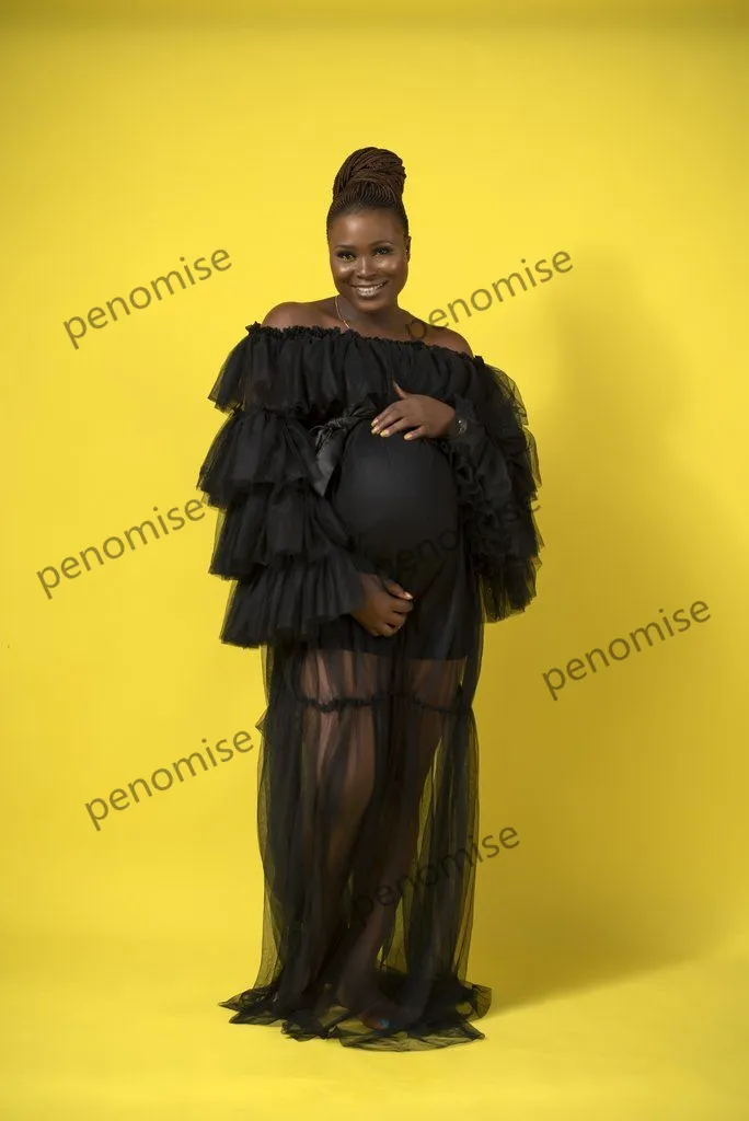 2022 Black Black maternity dress photoshoot with Tiered Ruffles - Perfect for Baby Showers and Evening Events