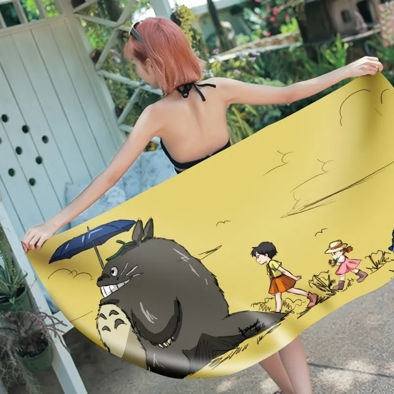 Asciugamano stampato in 3D Cartoon totoro Microfibra rettangolo Spiaggia per adulti Bambino Estate Toalla Yoga Mat T2 Y200429