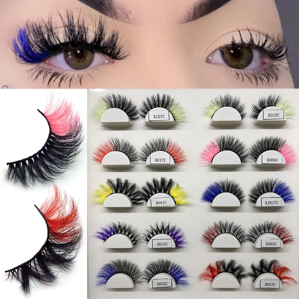 3D Color False Lashes 20mm Natural Long Colorful Eyelashes Dramatic Makeup Fake Lash Party Colored Lashes for Cosplay Halloween