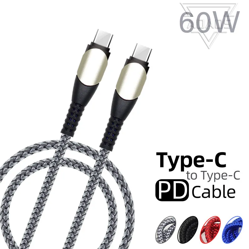 Câble de charge rapide PD 60W 3A câbles de charge de téléphone USB C à C mâle à mâle 5 cœurs câble de données PD avec transmission de données