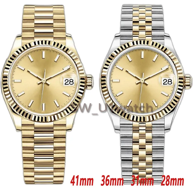 Mens Senhoras Data Relógio de Ouro 41mm 36mm 31mm 28mm Pulseira de Aço Inoxidável Automático Mecânico Quartzo Watedesigner Relógios Resistente Relógio de Luxo Luminoso