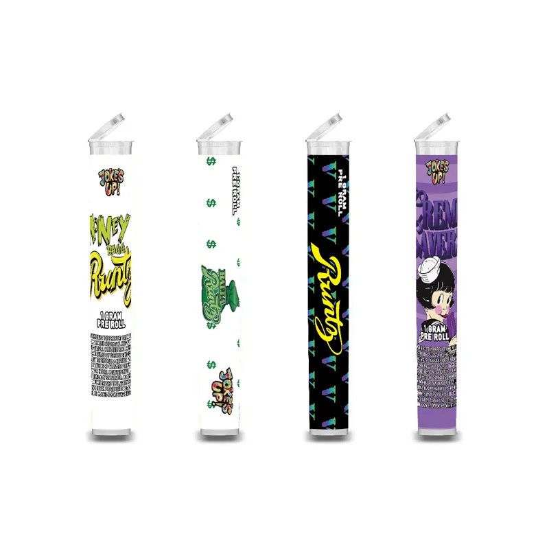 Plastic doob tube CR pre roll tube verpakking Jokes up Runtz prerolls joint tubes met stickers op maat gemaakte labels