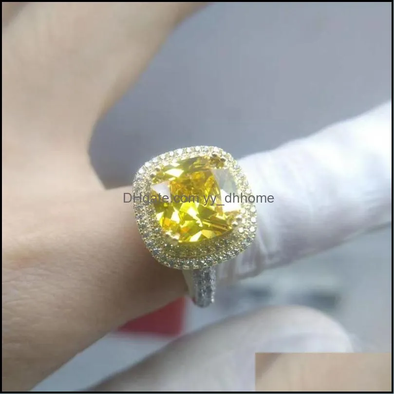 Wedding Rings High Quality 10X10MM Big Square Yellow Cubic Zircon Stone Ring Fine Copper Jewelry Party For Women1