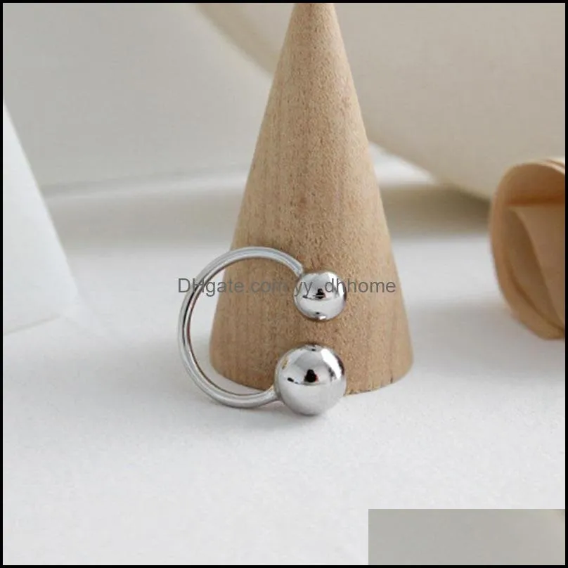 Genuine 925 Sterling Silver Ring Big And Small Double Ball Beads Opening Rings For Women Bague Anillos Fine Jewelry Gift YMR824