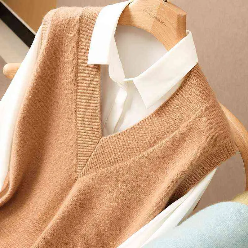 Women's Tanks & Camis Autumn new knitted cashmere sweater women's V-neck pullover with sleeveless solid color vest temperament