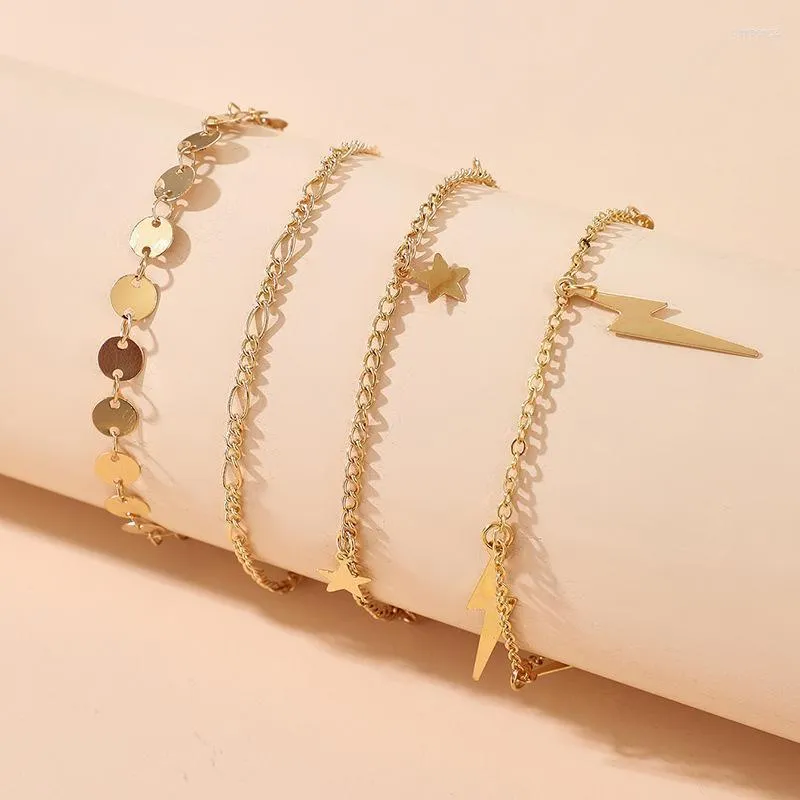 Link Chain Gold Color Bohemian Handmade Tassel Lightenin Sequin Bracelet Sets Women 2022 Rope Bracelets Retro Jewelry Accessories