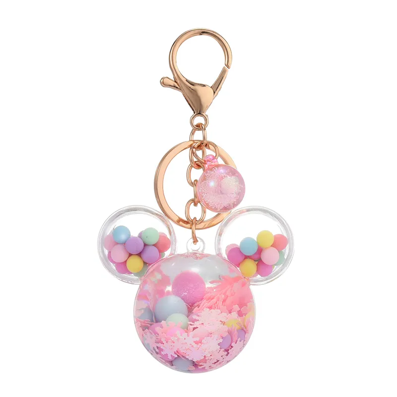 Flocon de neige tête de souris porte-clés anneaux mignon Micky Quicksand pendentif porte-clés porte-clés mode femmes créatif sac breloques cadeaux dessin animé voiture porte-clés bijoux accessoires