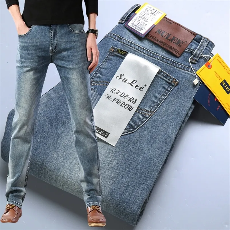 Sule Marka Slim Fit Mens Jeans Business Casual Elastic Comfort Prosty dżinsowe spodnie Mężczyzna wysokiej jakości spodnie 220815
