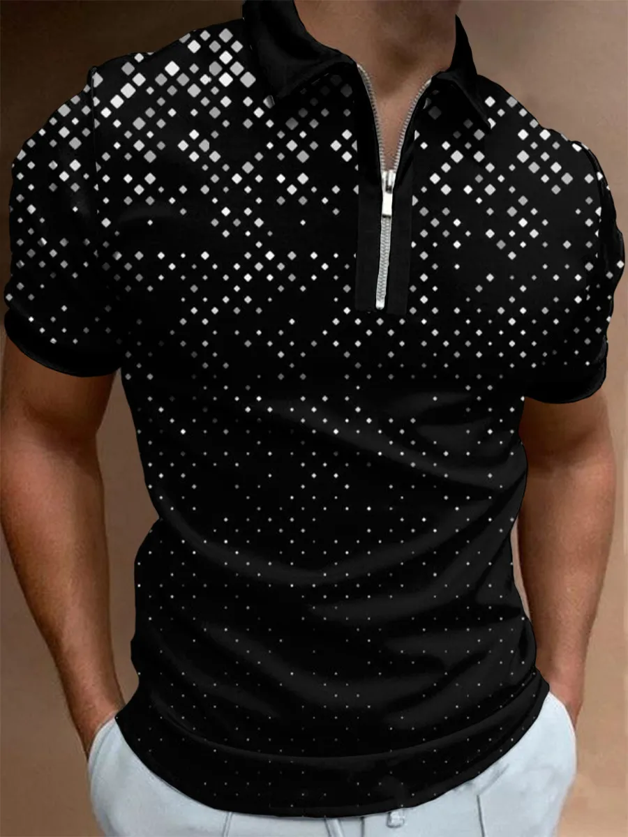Summer Geometric Polka Dot Print Polos Shirt Top Quality Men Polo