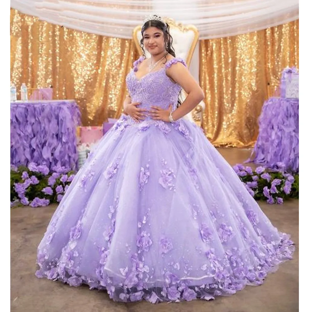 Vestido para Quinceañera Lila Sin Hombros con Maga - Almudena