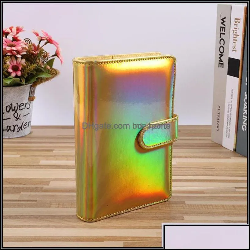 Notepads Notes Office School Supplies Business Industrial Holographic A5 A6 Pu Leather Notebook Binder Refillable 6 Rings Er Loose Leaf