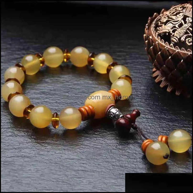 Chinese Style Products Tibetan Natural Sheep Horn Round Bead Single Circle Buddha Hand String Diy with Olive Core Lobular Red