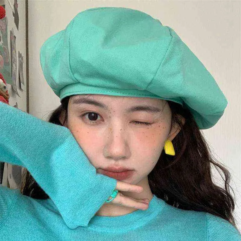 韓国語バージョンファッションソリッドカラーベレー帽子春と夏の画家カボチャ帽子クラウドハットゴロスカリエンテパラムージャーJ220722
